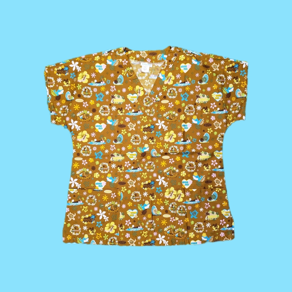 🚨Peekaboo USA SMALL "Honolulu" Theme Hawaii Made Medical Scrub Top